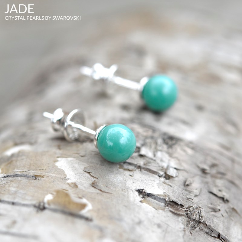 Boucles d'oreilles en argent 925 perle de cristal Swarovski nacré vert jade