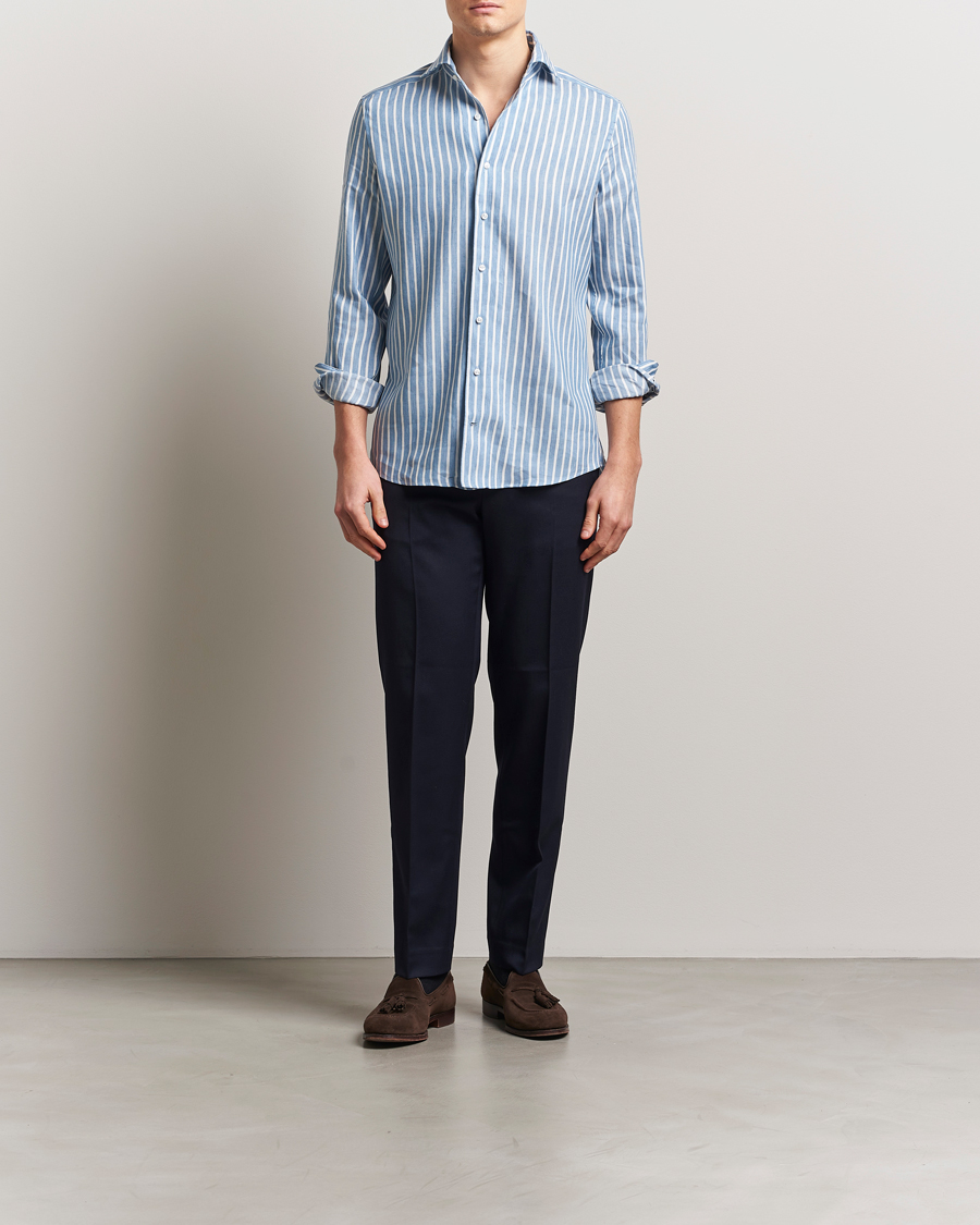 Stenströms 1899 Slimline Striped Linen/Lyocell Shirt Blue