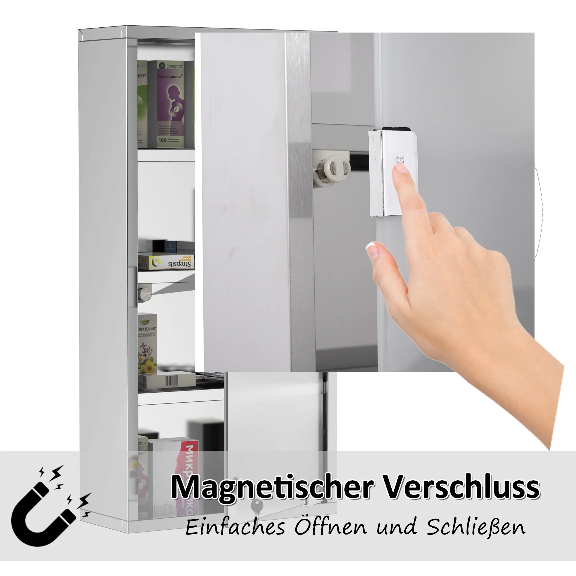 HOMCOM Medizinschrank mit 4 Fachböden silber 30 x 12 x 60 cm (LxBxH)