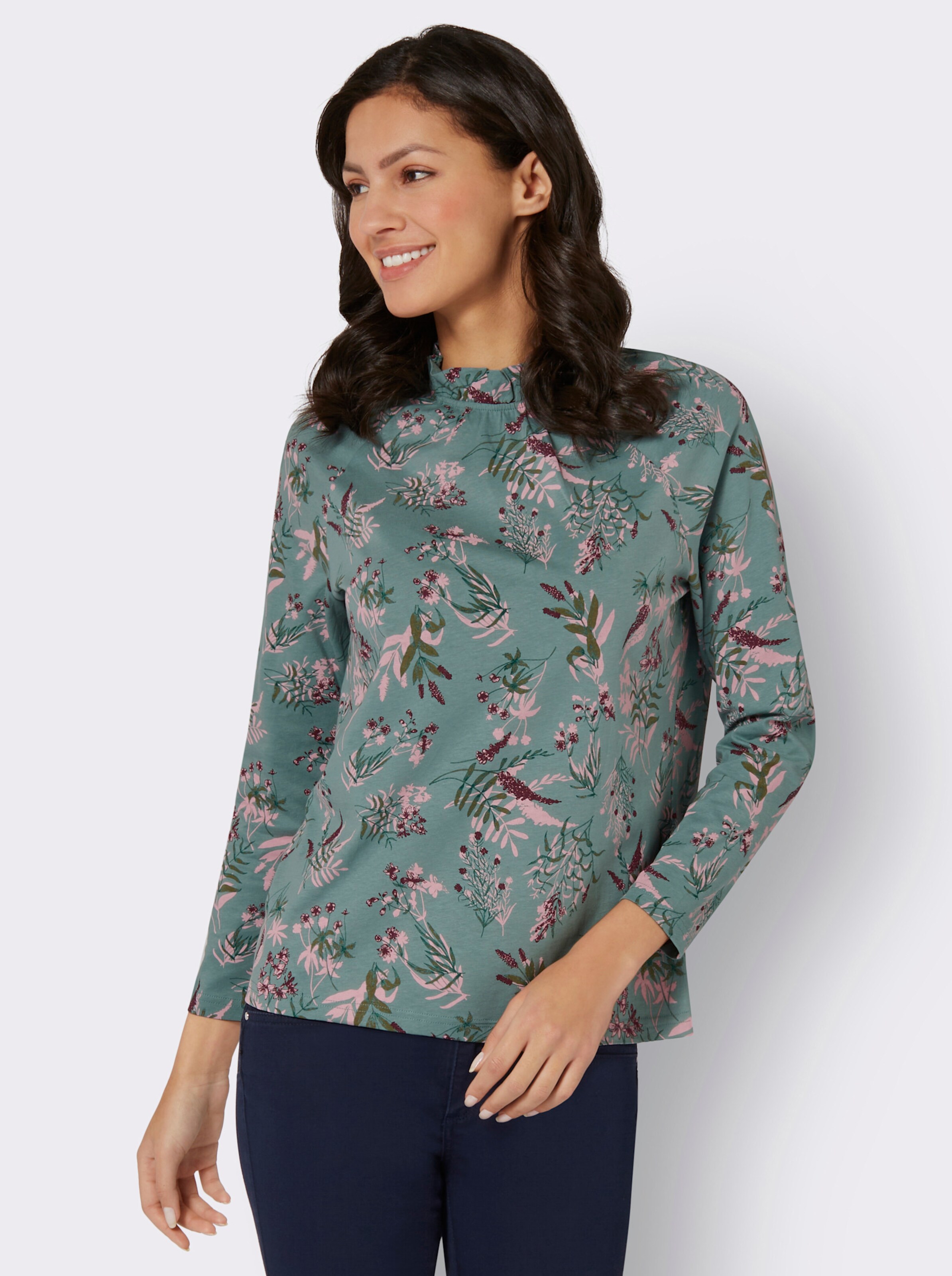 Stehkragenshirt mit Rüschen