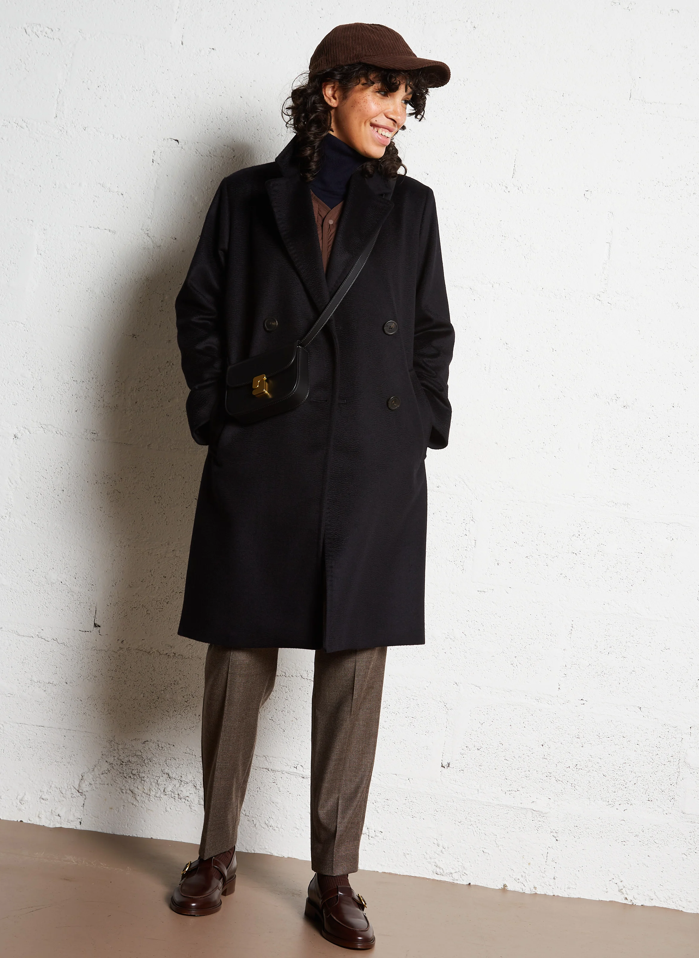 ZUM - Manteau droit col tailleur en laine | Noir
