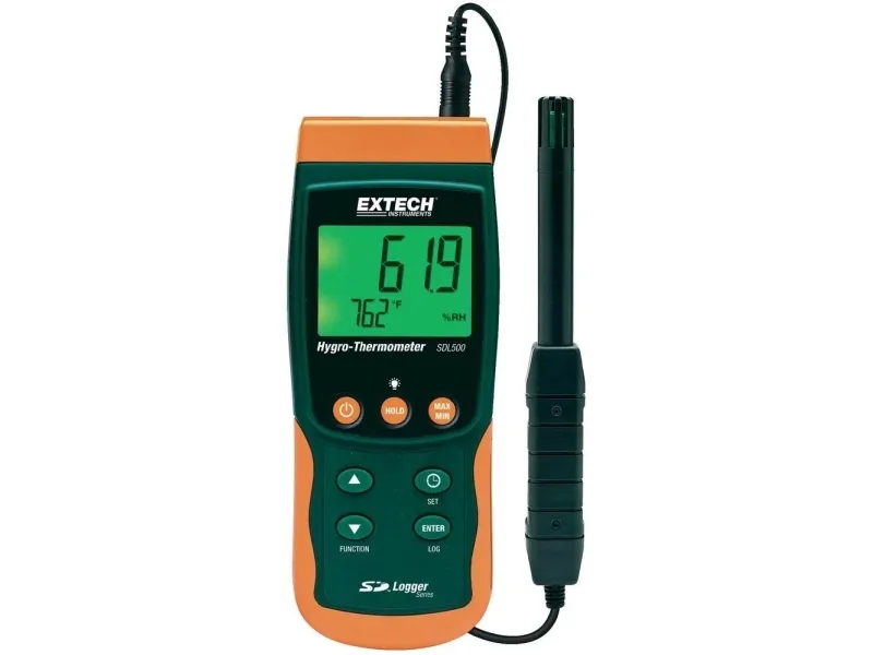 Luftfugtighedsmåler (hygrometer) Extech SDL500 5 % rF 95 % rF Kalibreret Fabriksstandard
