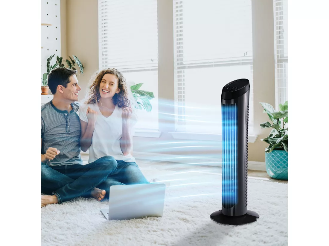 HOMCOM Ventilateur colonne tour oscillant silencieux 45 W 3 vitesses 27L x 27l x 75H cm noir