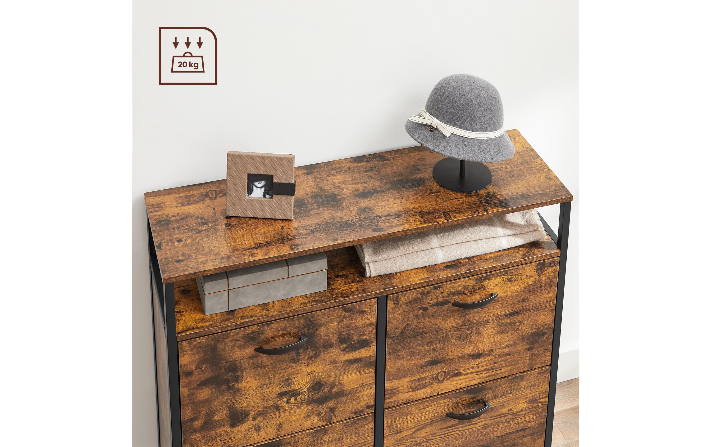 Schuhschrank mit 4 Klappen 95 x 98.3 cm, Braun/Schwarz<br>Schuhregal