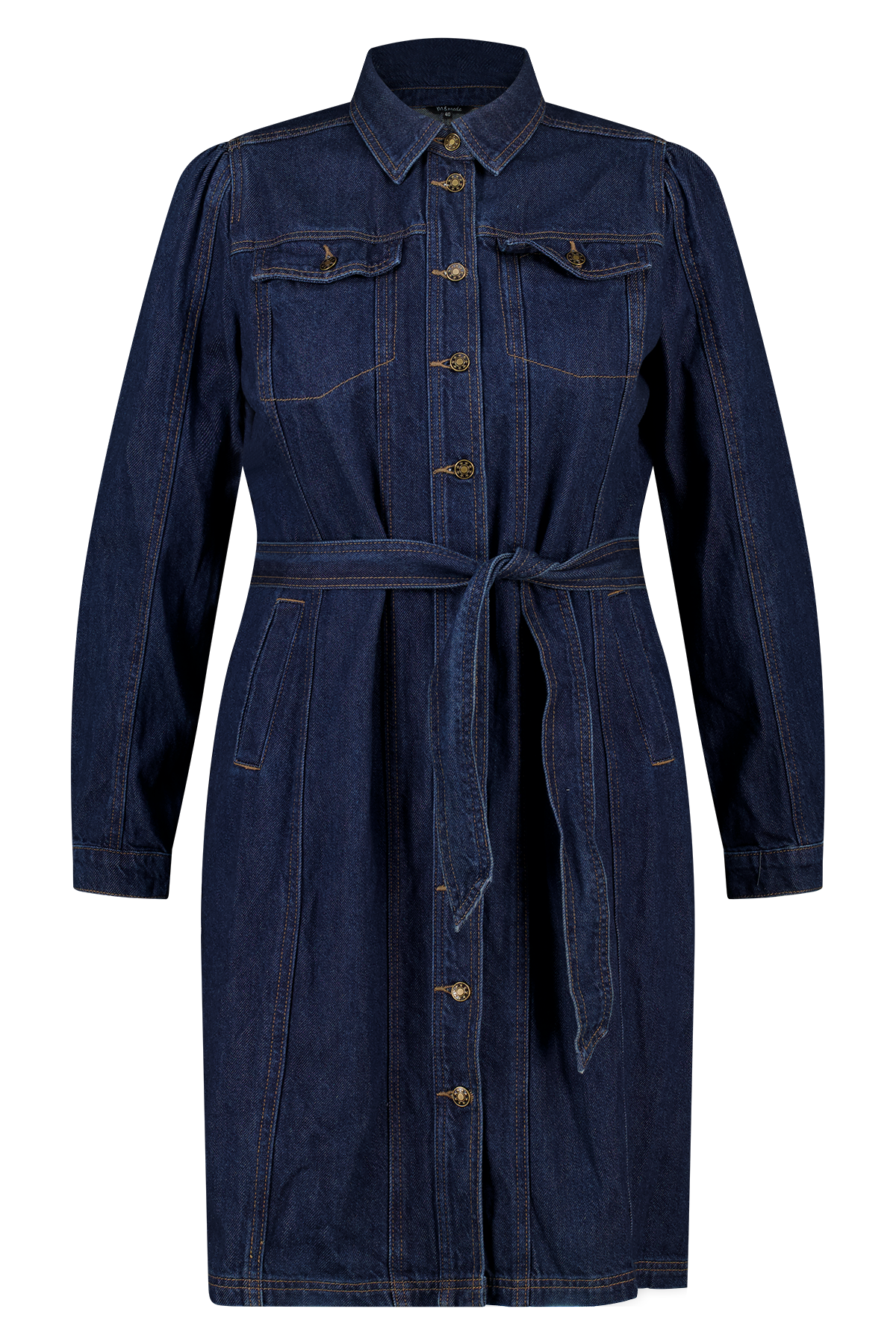 Denim jurk met strikceintuur Rinse Washed Denim