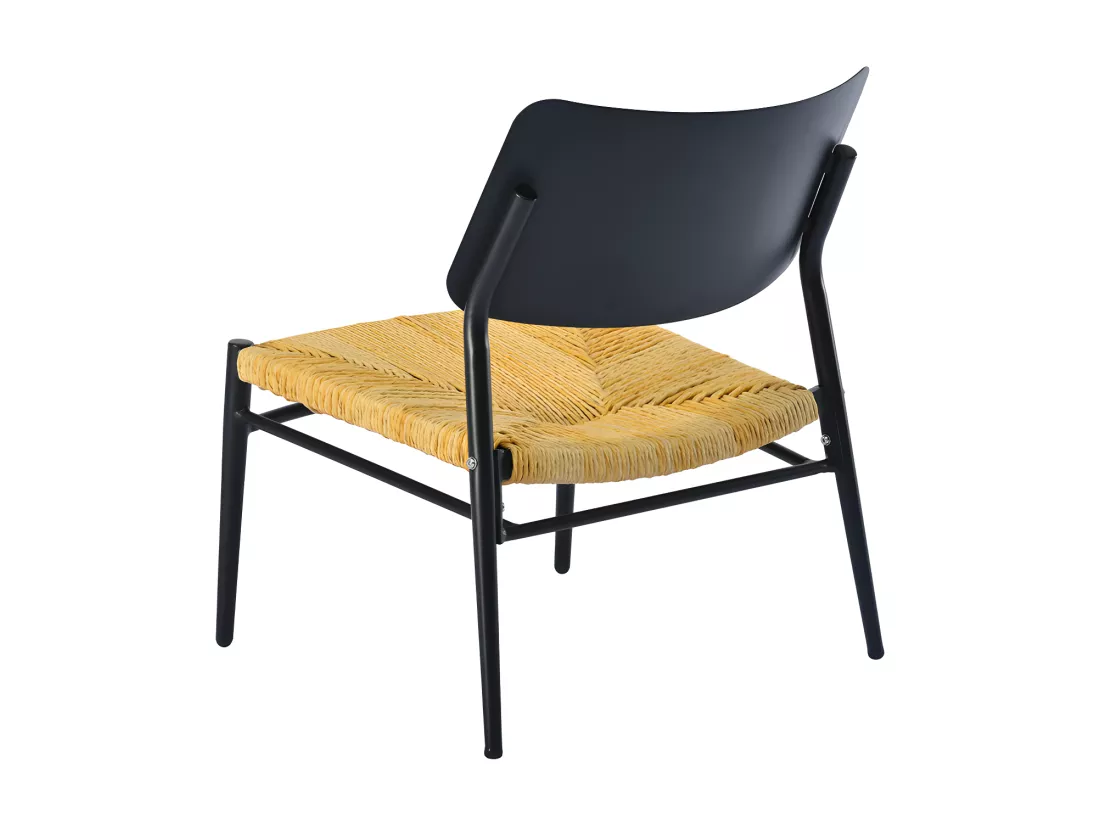 Lot de 2 fauteuils de jardin en aluminium - avec une table basse - tapis en rotin PE - Noir