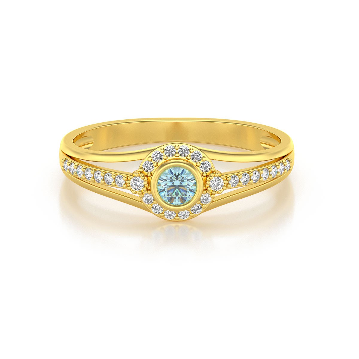 Bague ADEN Or 585 Jaune Aigue-Marine et diamants 2.118grs