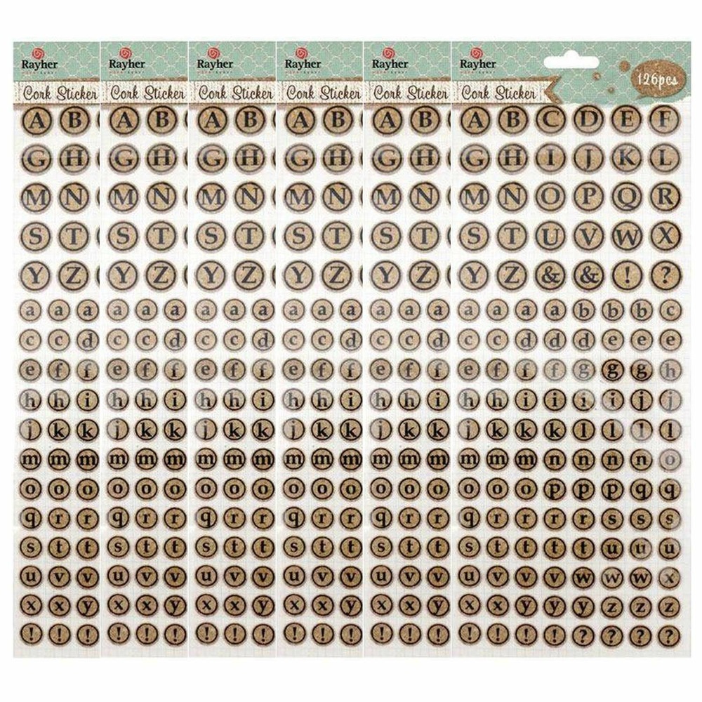 600 stickers ronds en liège - alphabet majuscule & minuscule