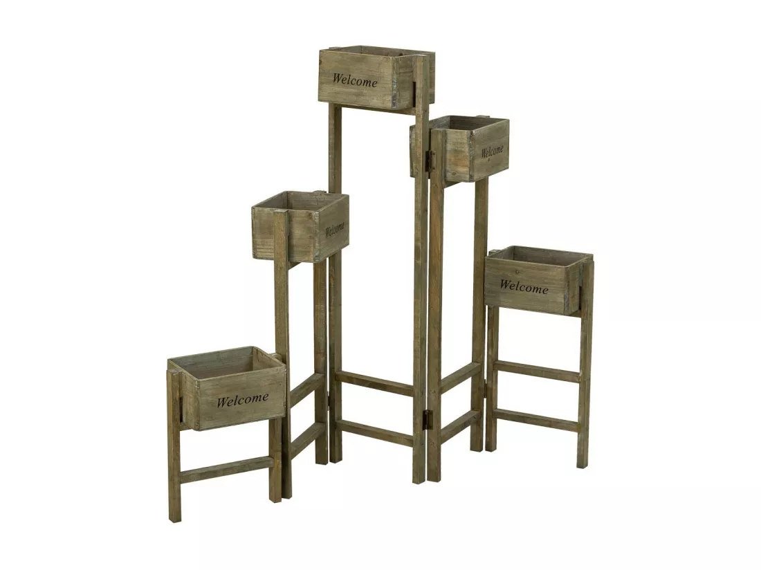 Support avec 5 paniers en bois marron 124x15x90,5h