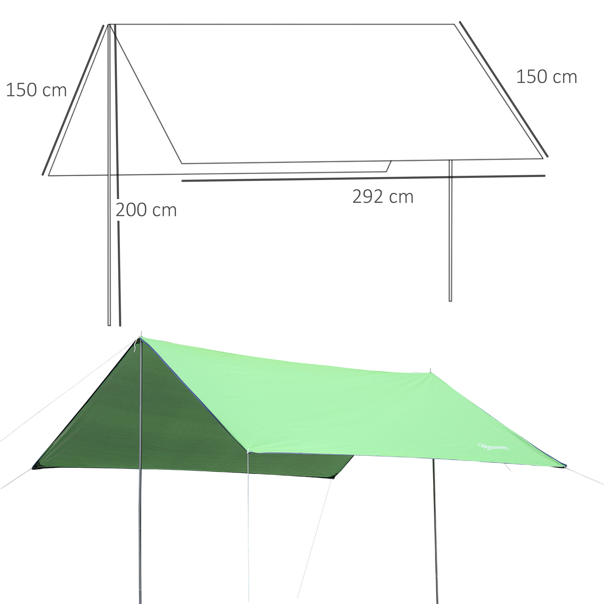 Tenda portátil Outsunny 300x292 cm, impermeável e leve, ideal para camping, praia, piquenique e trilhas, com proteção UV, na cor verde.