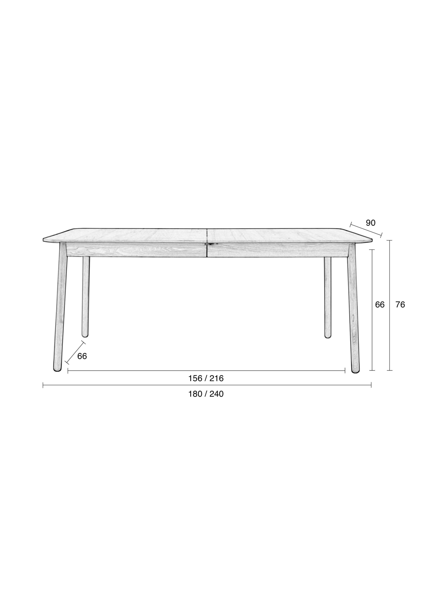 Eettafel Glimps rechthoekig uitschuifbaar naturel 180-240 x 90 cm