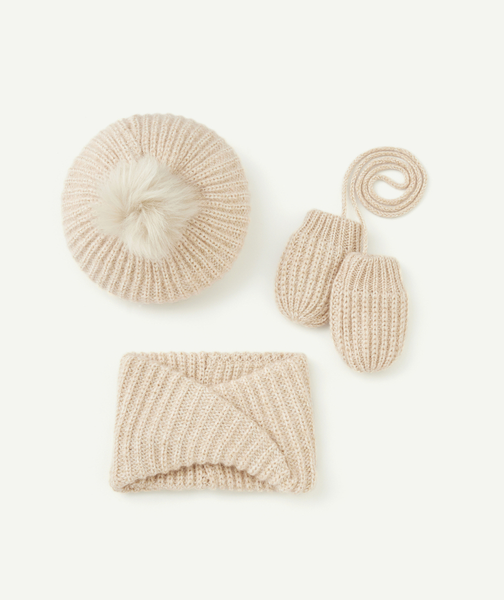 SET TRICOT BÉBÉ FILLE EN FIBRES RECYCLÉES ROSE POUDRÉ