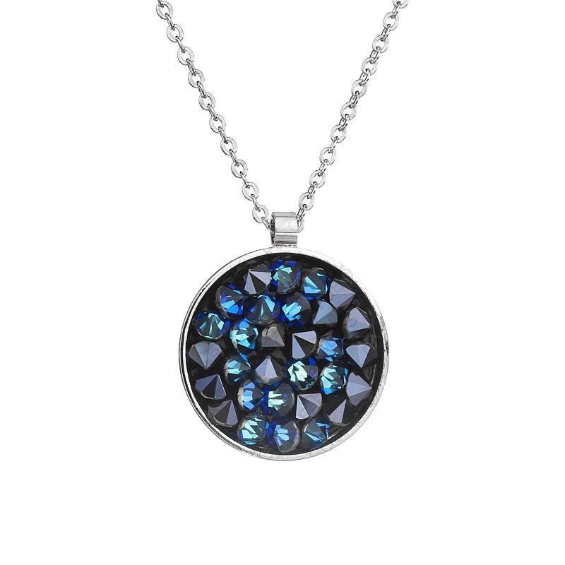 Collier orné de cristaux Swarovski avec pierre crystal Bleu en plaqué Or blanc et rhodié