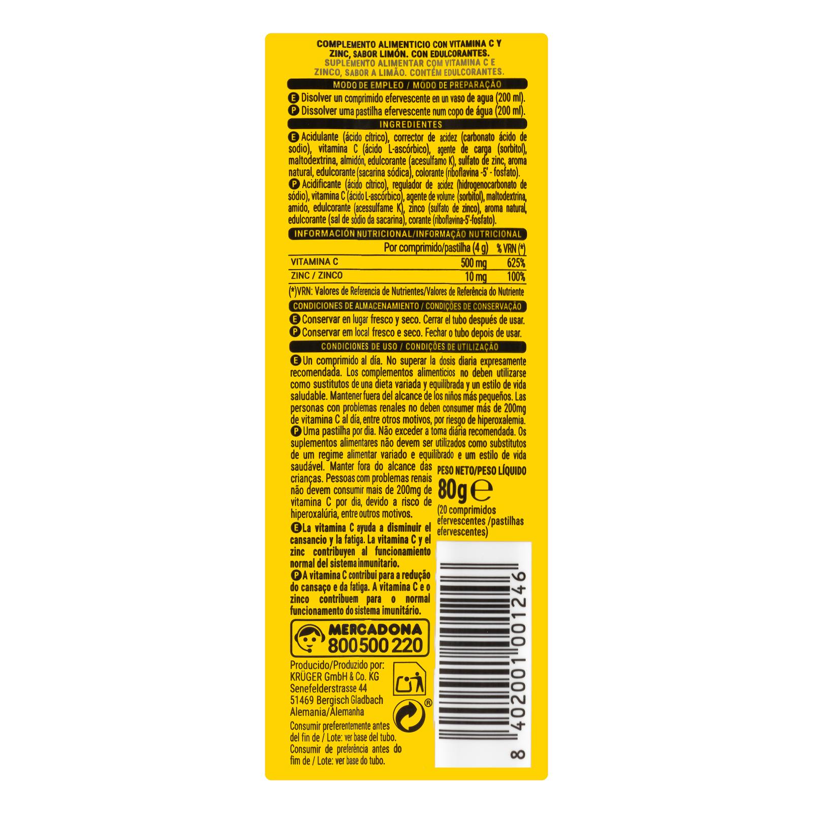 Comprimés effervescents Deliplus à la vitamine C et au zinc, saveur citron