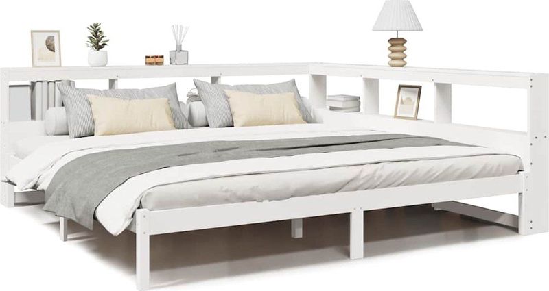 vidaXL - Bed - met - boekenkast - zonder - matras - grenenhout - wit - 180x200 - cm