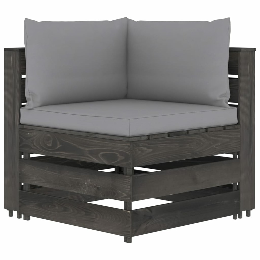 Salon de jardin meuble d'extérieur ensemble de mobilier 10 pièces avec coussins bois imprégné de gris