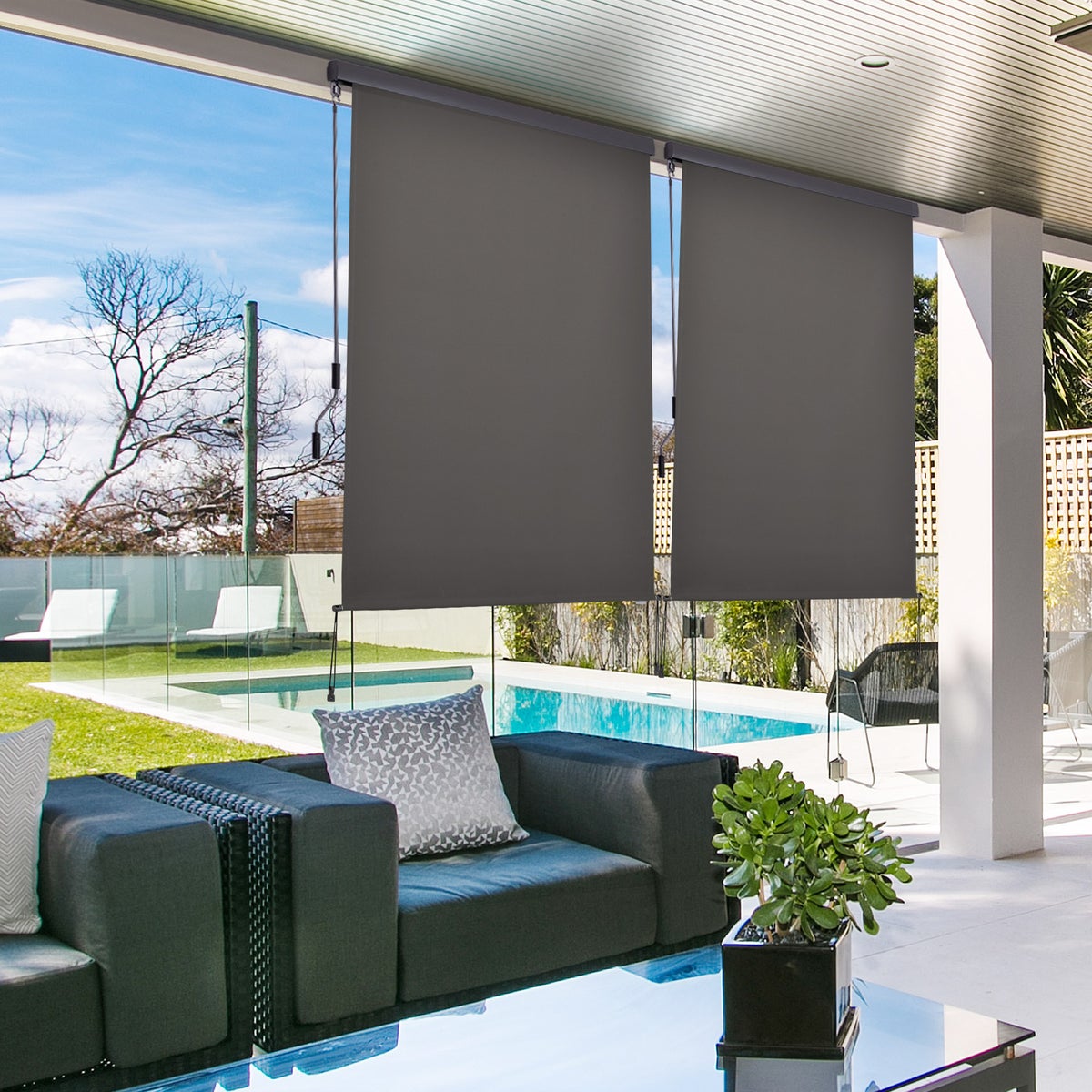 Outsunny verticale luifel, verticale luifel met handzwengel, 250 x 140 cm, polyester doek + aluminium, grijs