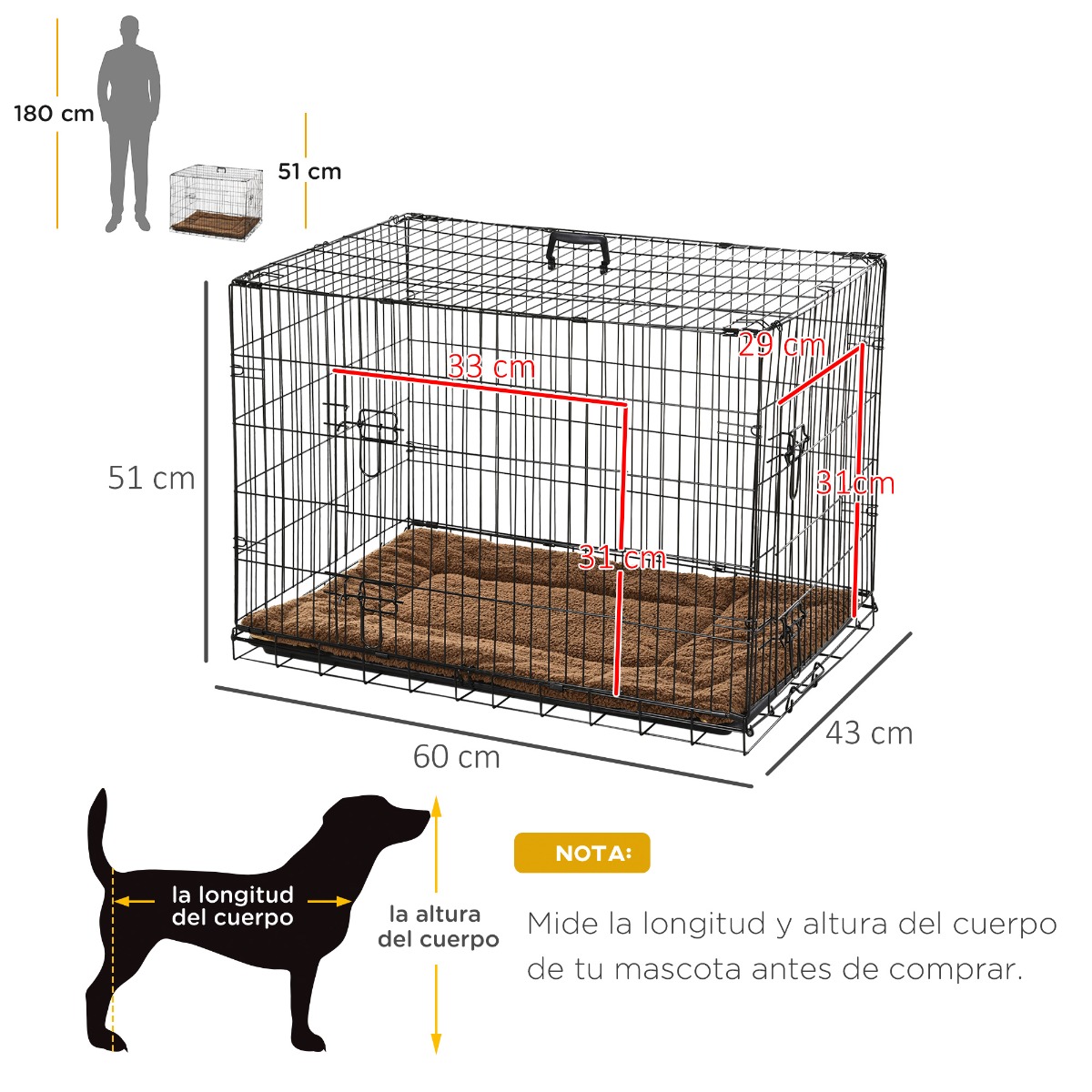 Caixa de transporte para animais de estimação PawHut em ABS e aço com almofada marrom
