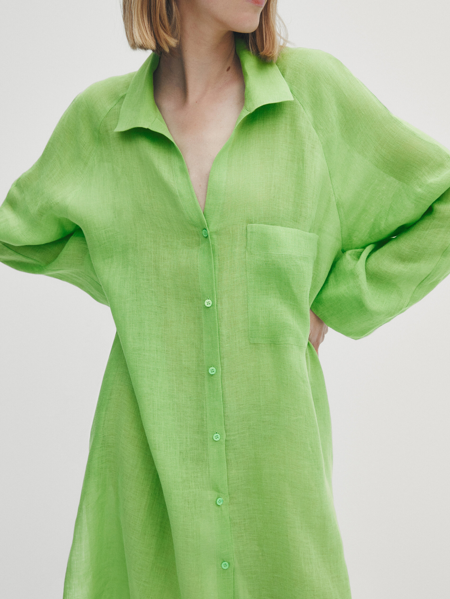 Blusa Maxi 100% Linho com Bolso - VERDE CLARO