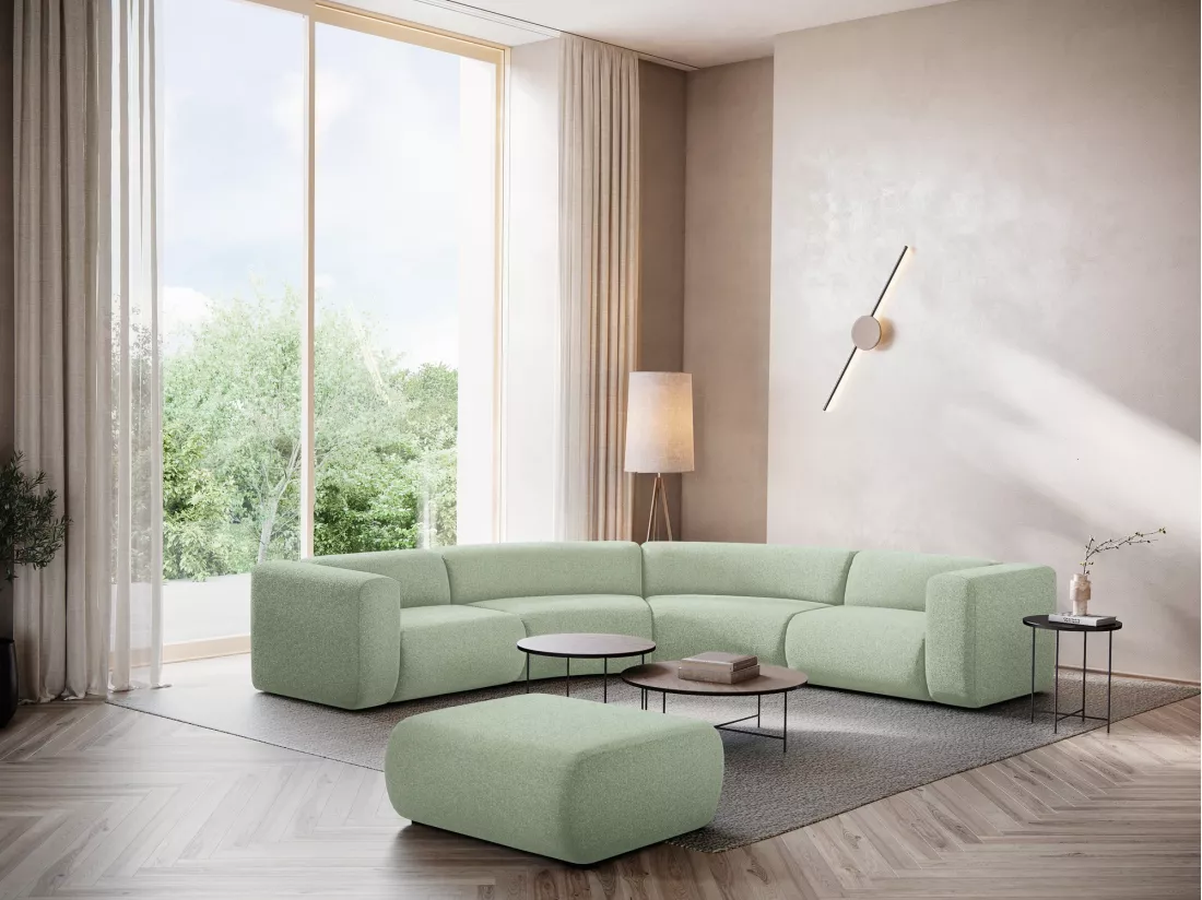 Canapé d'angle modulable en tissu texturé - vert clair - EKAHI