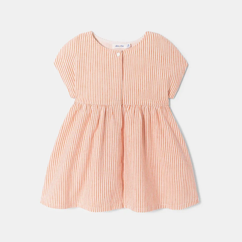 Robe coton et lin rayée orange bébé fille Orange