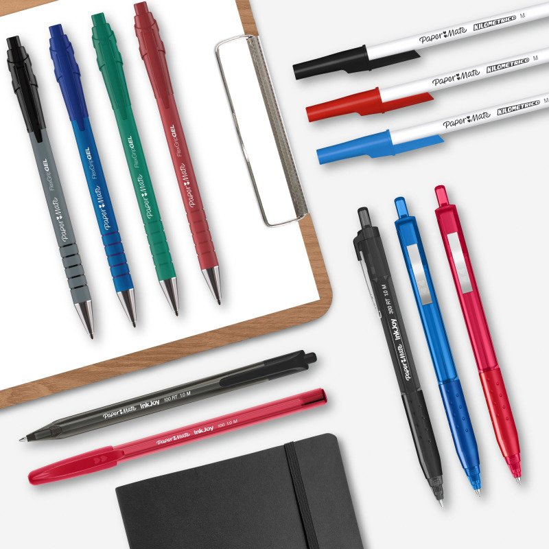 Stylo bille Papermate Kilometrico à capuchon pointe 1 mm - écriture moyenne - Pochette de 8 couleurs assorties
