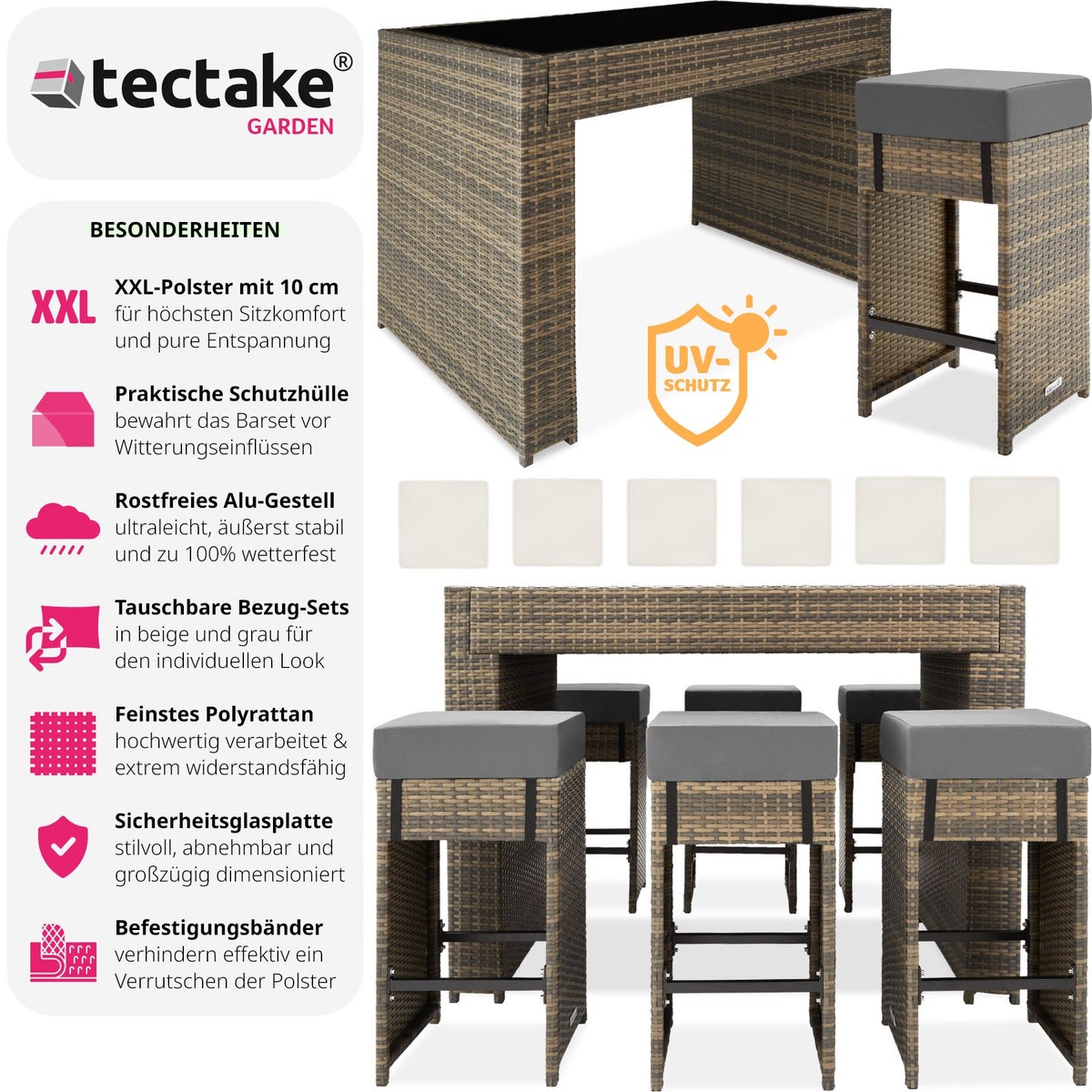 Rotan barset tectake Ibiza met aluminium frame, 2 afdeksets