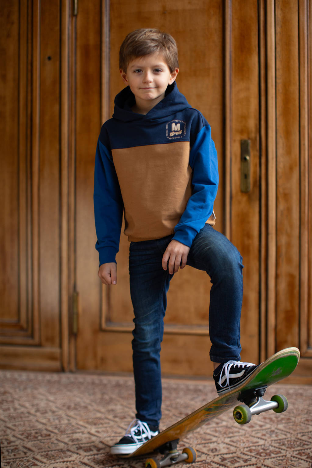 Moodstreet hoodie Sill bruin/blauw/zwart