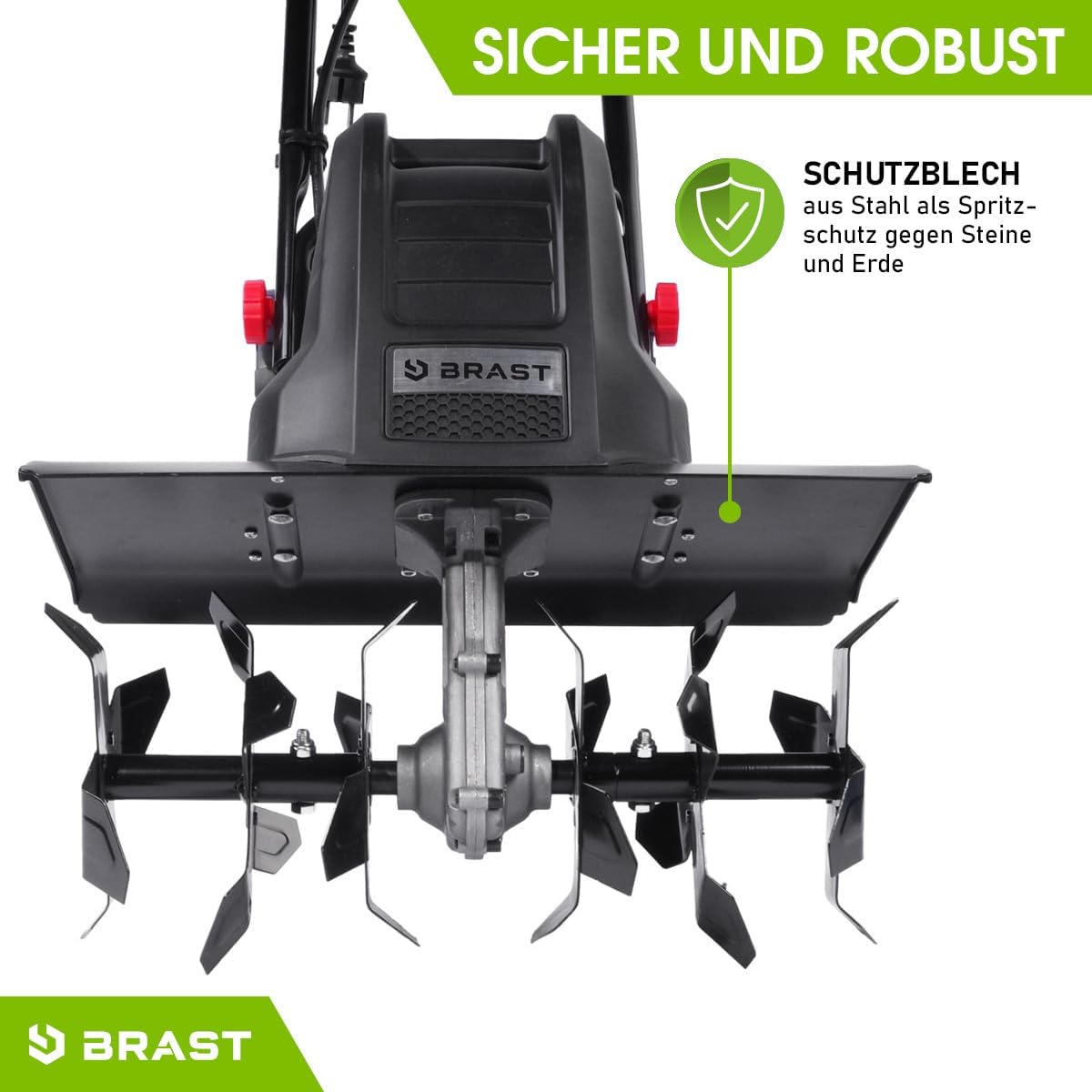 BRAST Motorhacke Gartenfräse Elektro | 1050-1800 Watt | 36-45cm Arbeitsbreite | 4 Modelle | Schutzblech Antiblockierkupplung & Sicherheitsschalter | für kleine bis große Grundstücke | BRE-AF 1800
