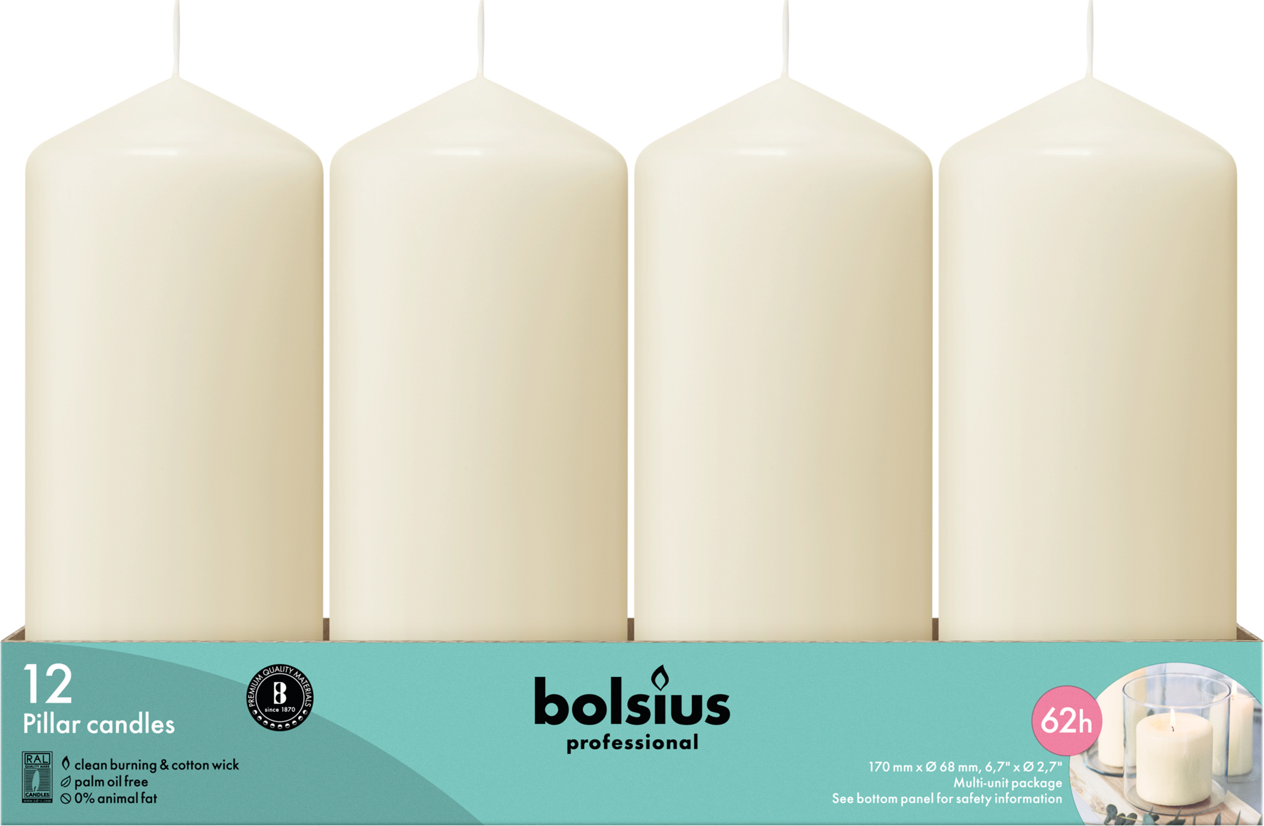 Bolsius Horeca Stompkaarsen 17/7 Ivoor (12 stuks)