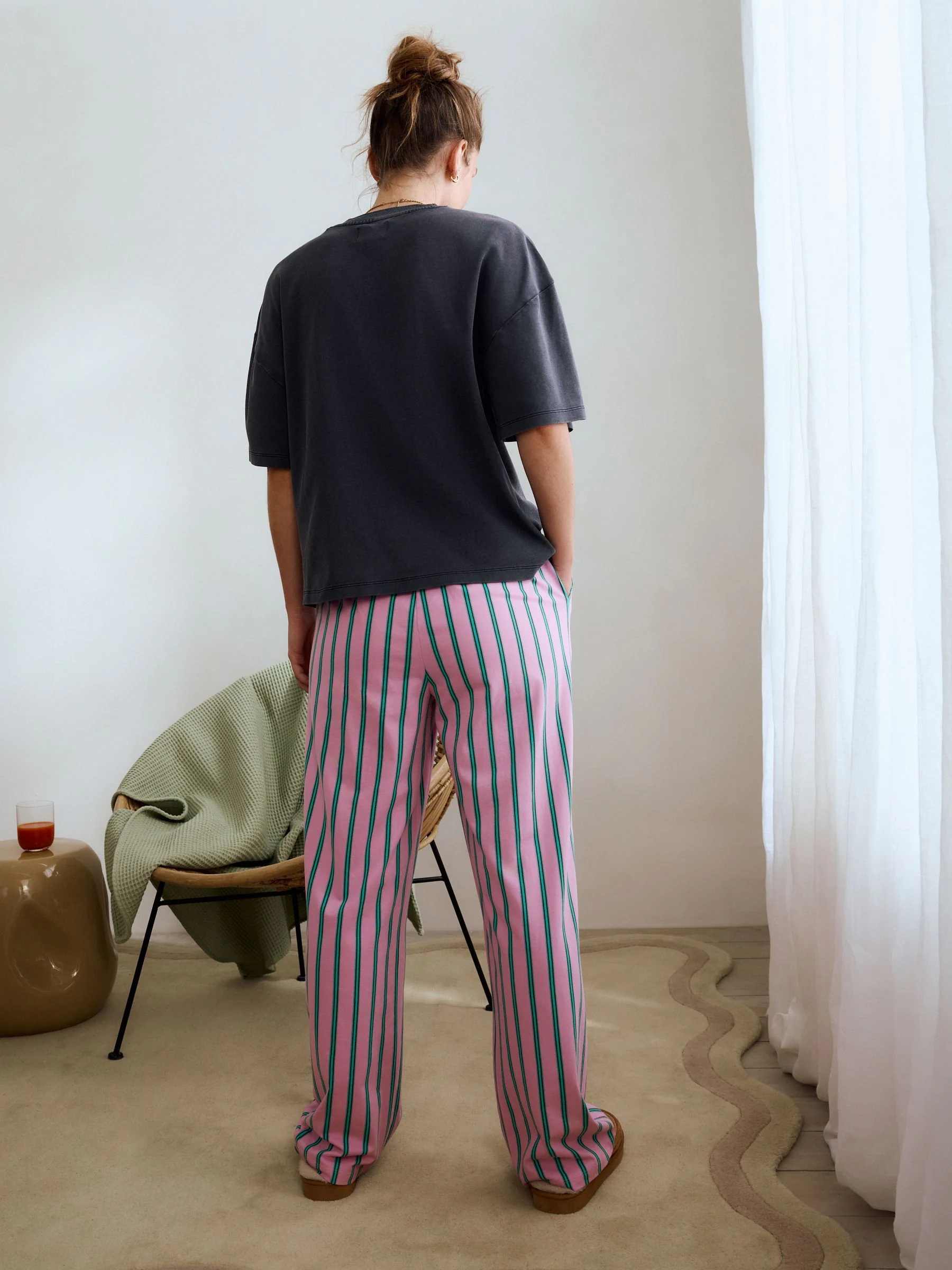 Grijs/Roze Strepen - 100% katoenen pyjama met korte mouwen