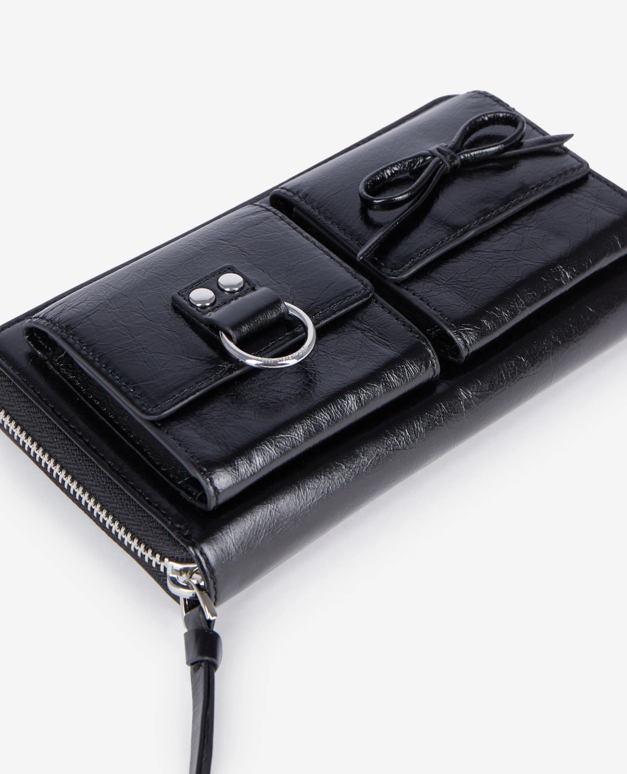 Portefeuille Amelia en cuir craquelé noir