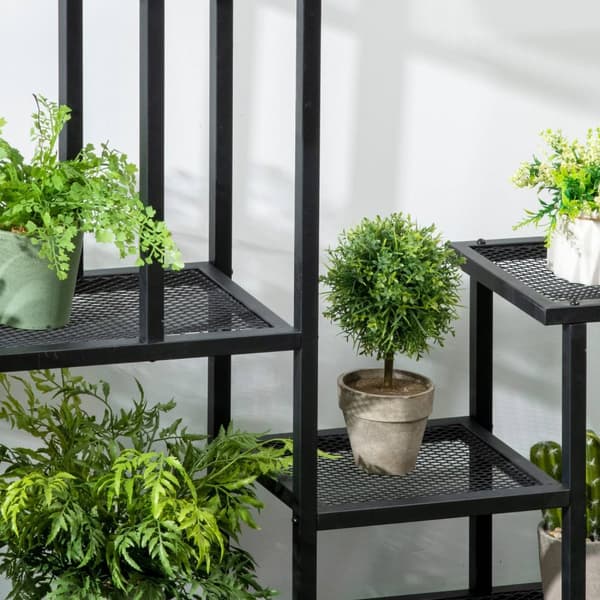 Plantehylle Med 4 Etasjes Flerlags Blomsterhylle Plantestativ For Hagebalkong Metall Svart 91X25X83Cm