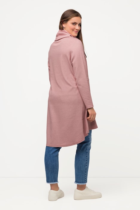 Longsweater, Fischgrat, Volantsaum, Stehkragen, Langarm