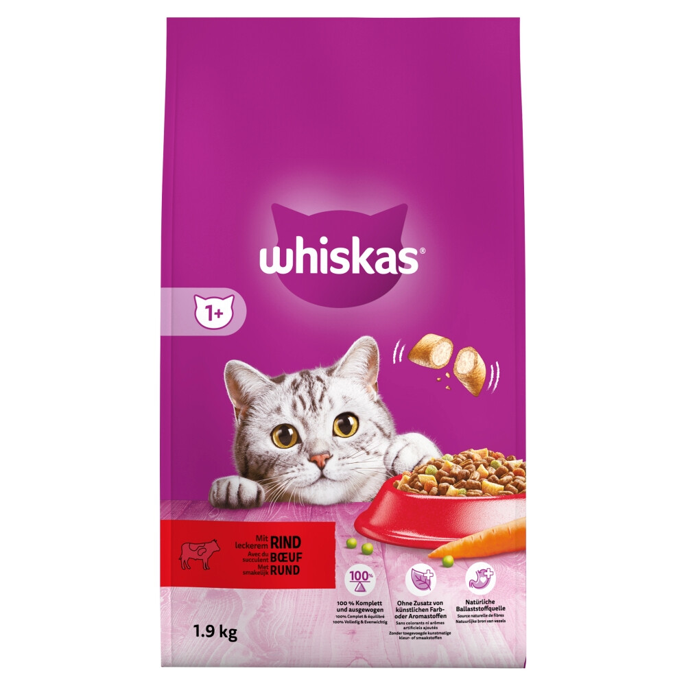 Whiskas 1+ Adult Katten Droogvoer Rund1,9 kg