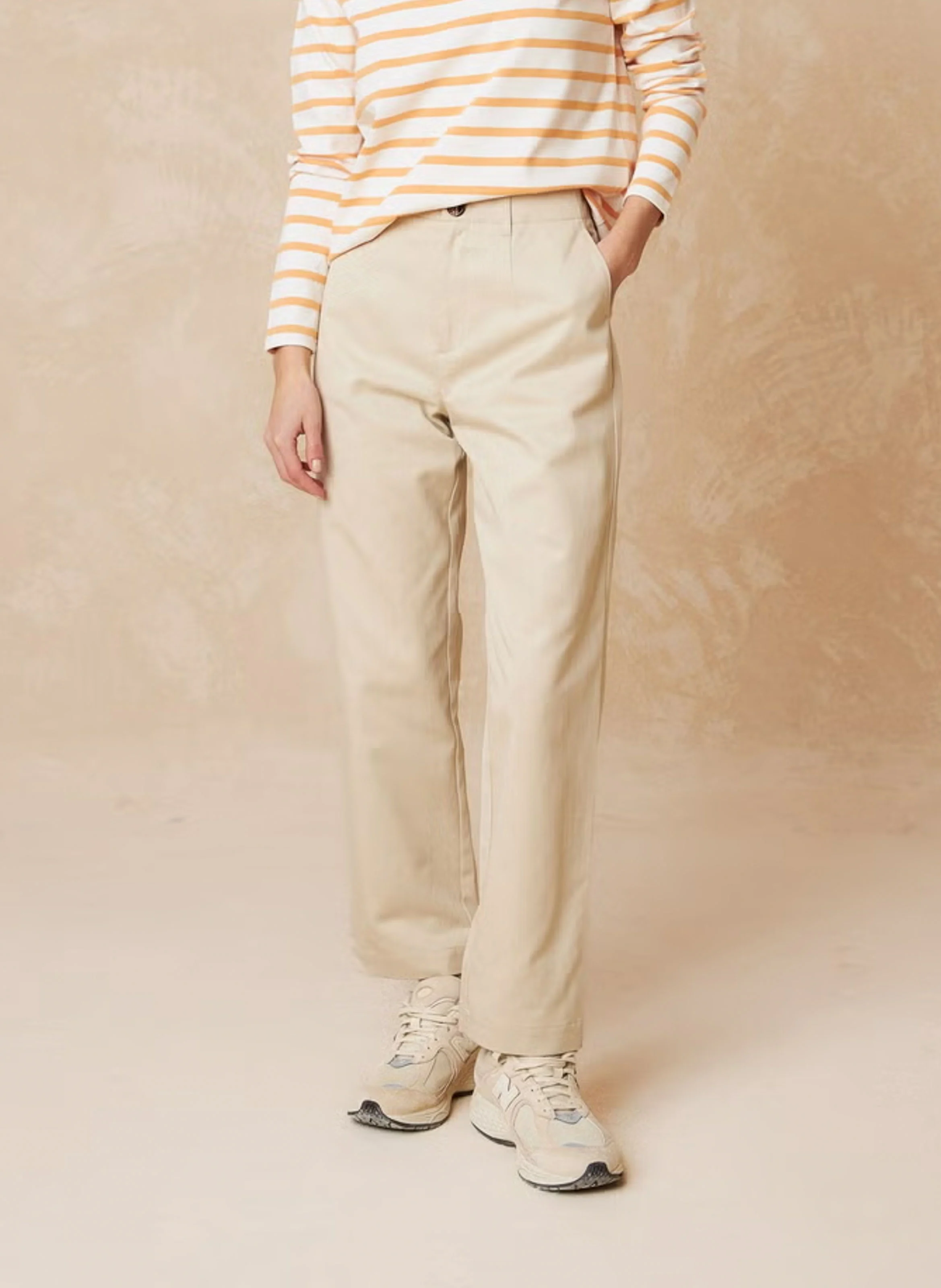 LUCAS - Pantalon droit en coton mélangé | Beige