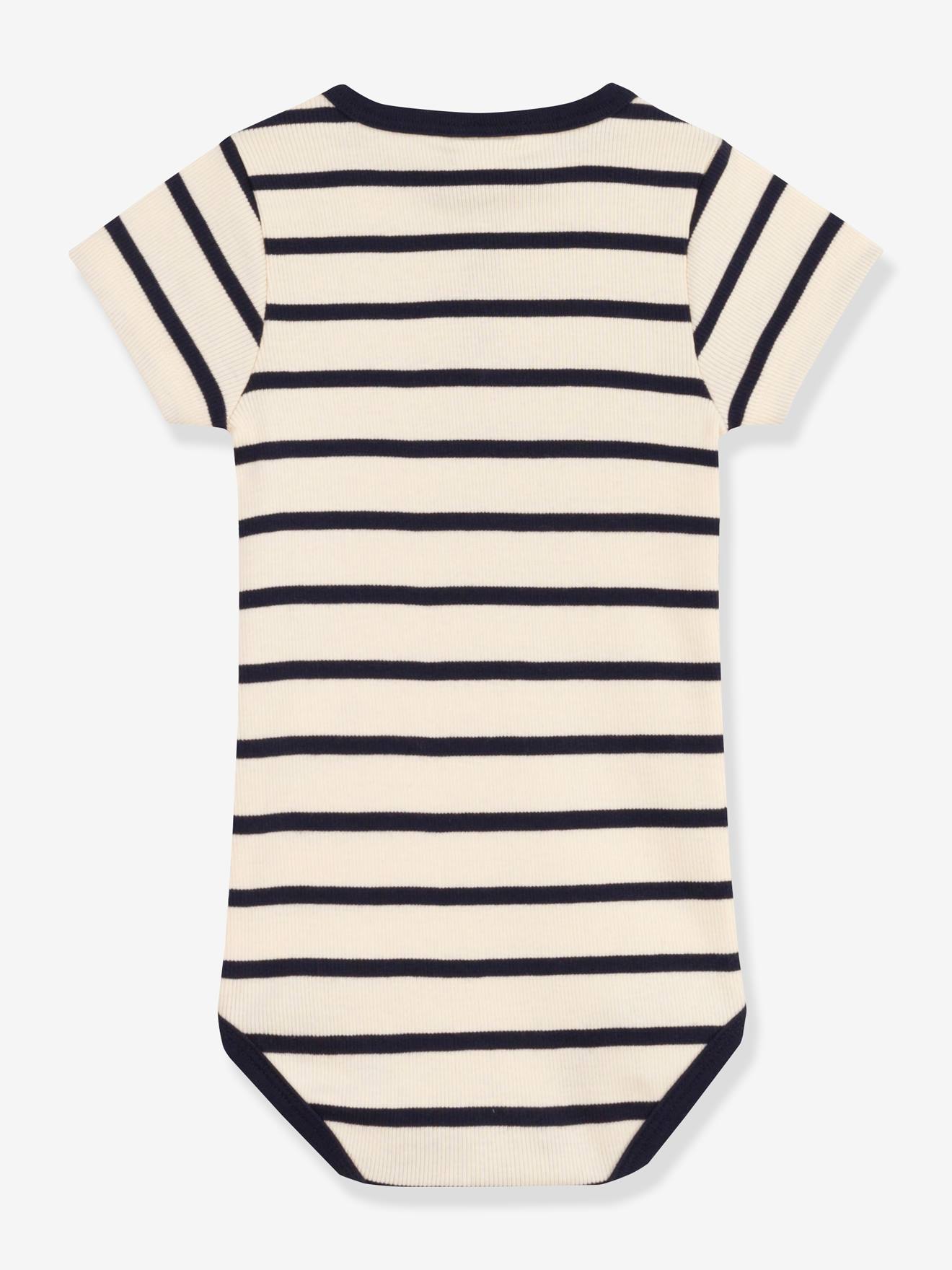 Body de manga curta PETIT BATEAU em algodão orgânico bege com gola túnica