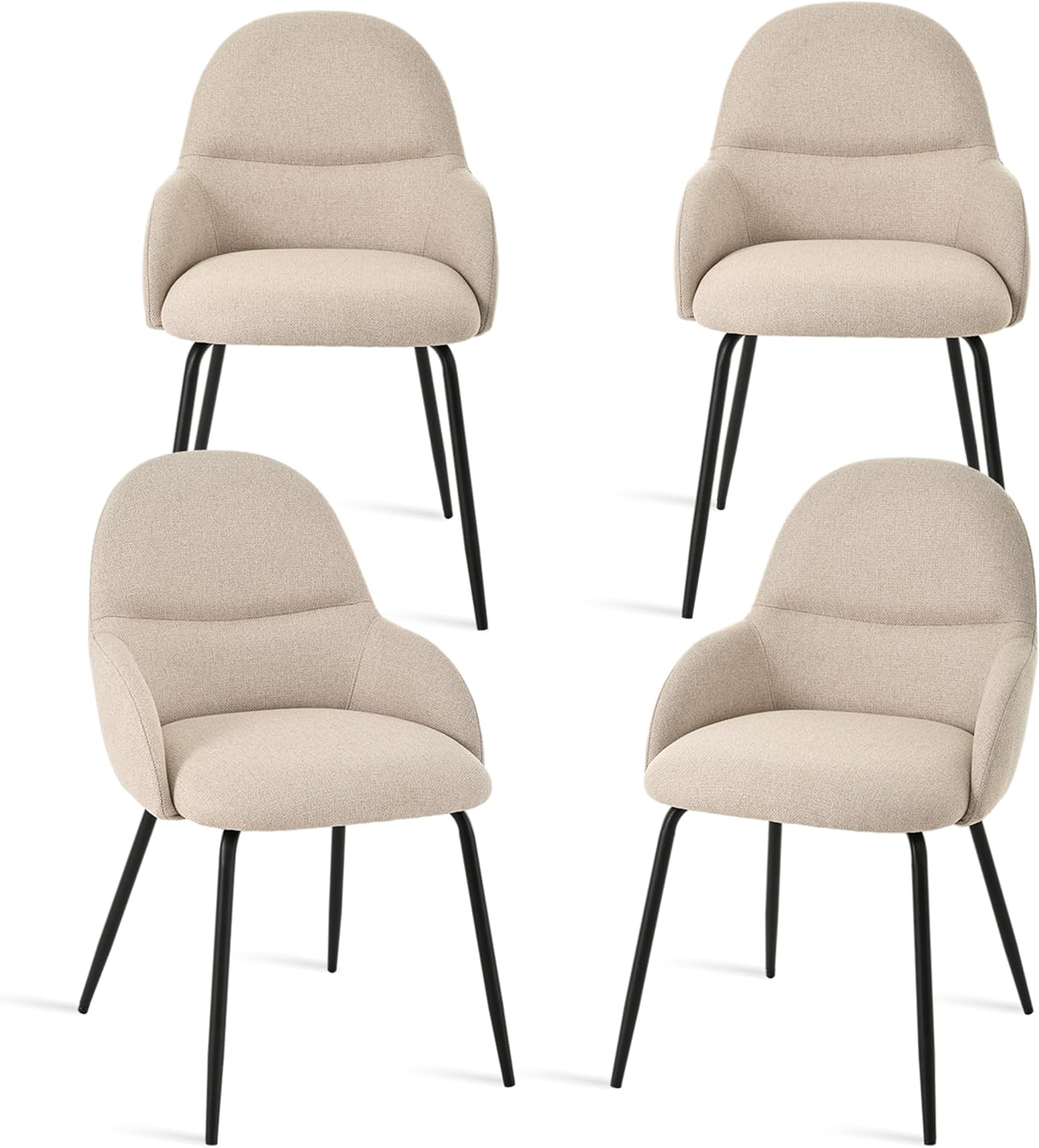 Esszimmerstühle 4er Set mit Armlehne – Ergonomische Polsterstühle, Moderne Küchenstühle mit Leinenbezug & Metallbeinen, Gepolsterte Stühle für Wohnzimmer, Esszimmer, Küche, Beige