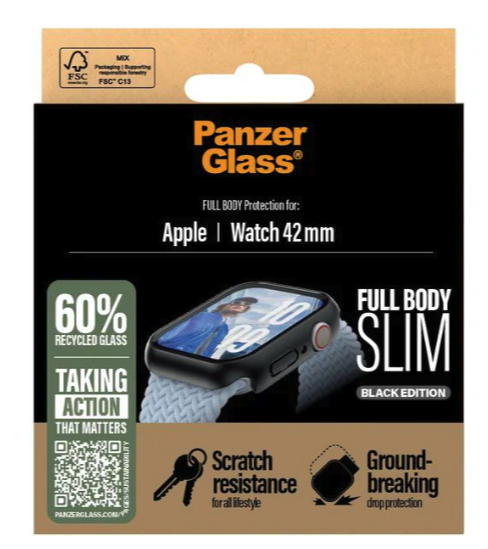 Apple Watch (42 mm) Full Body Protection Slim Bumper Case   Displayschutz Glas (3716) - Schwarz