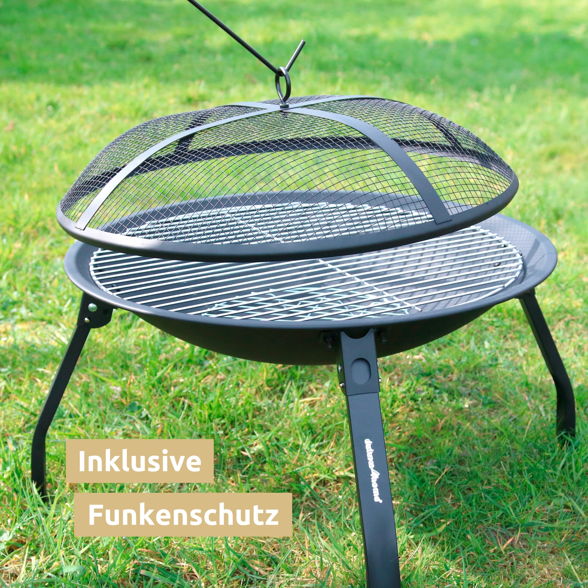 deluxe4home Feuerschale mit Funkenschutz XL 6-tlg. 55 cm schwarz