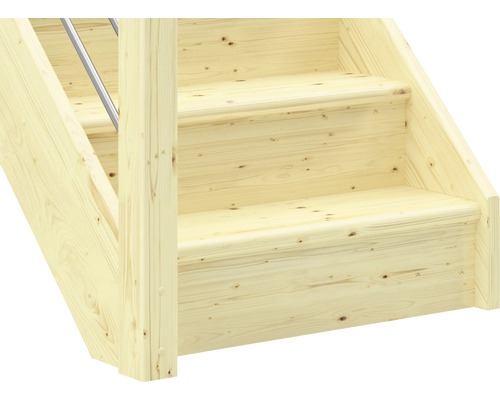 Pertura Elenie trapboom, massief sparrenhout met stootborden, onbehandeld, recht, 83,5 cm, 14 treden / 15 stootborden, leuning