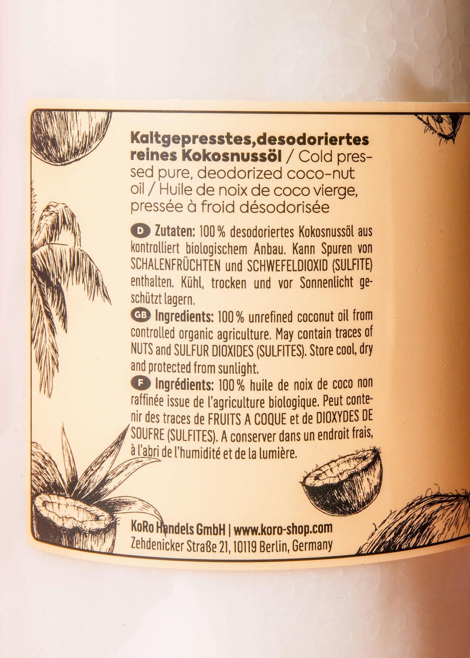 Desodoriertes Bio Kokosöl 1 L