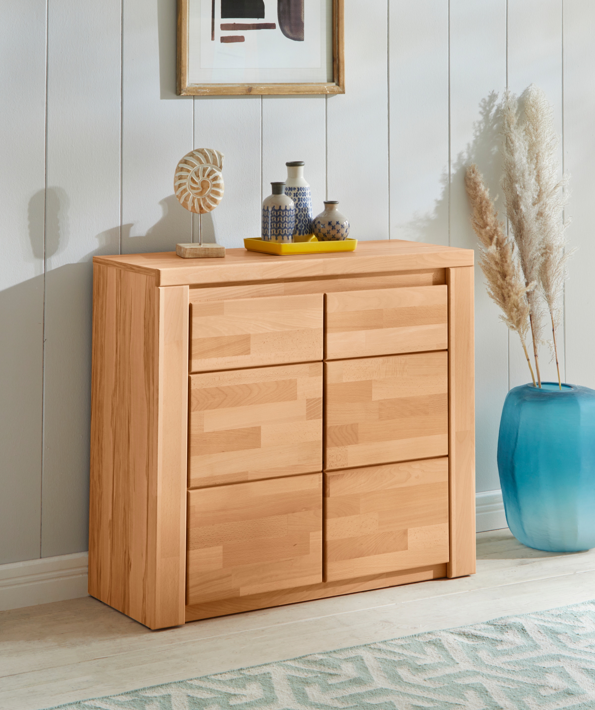 Home affaire Kommode »Burano,90cm breit,35 cm tief, Fronten Massivholz« Holz massiv, Holzwerkstoff,2 Türen,2 breite Fächer