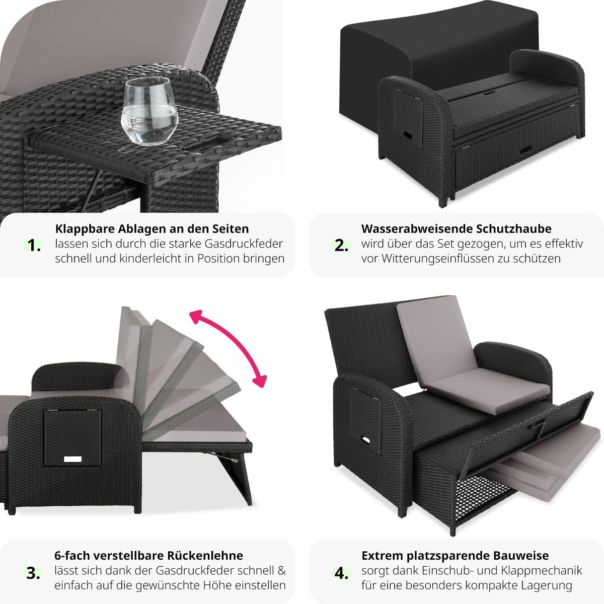 Rotan bank tectake Kreta met aluminium frame, opbergruimte en beschermhoes