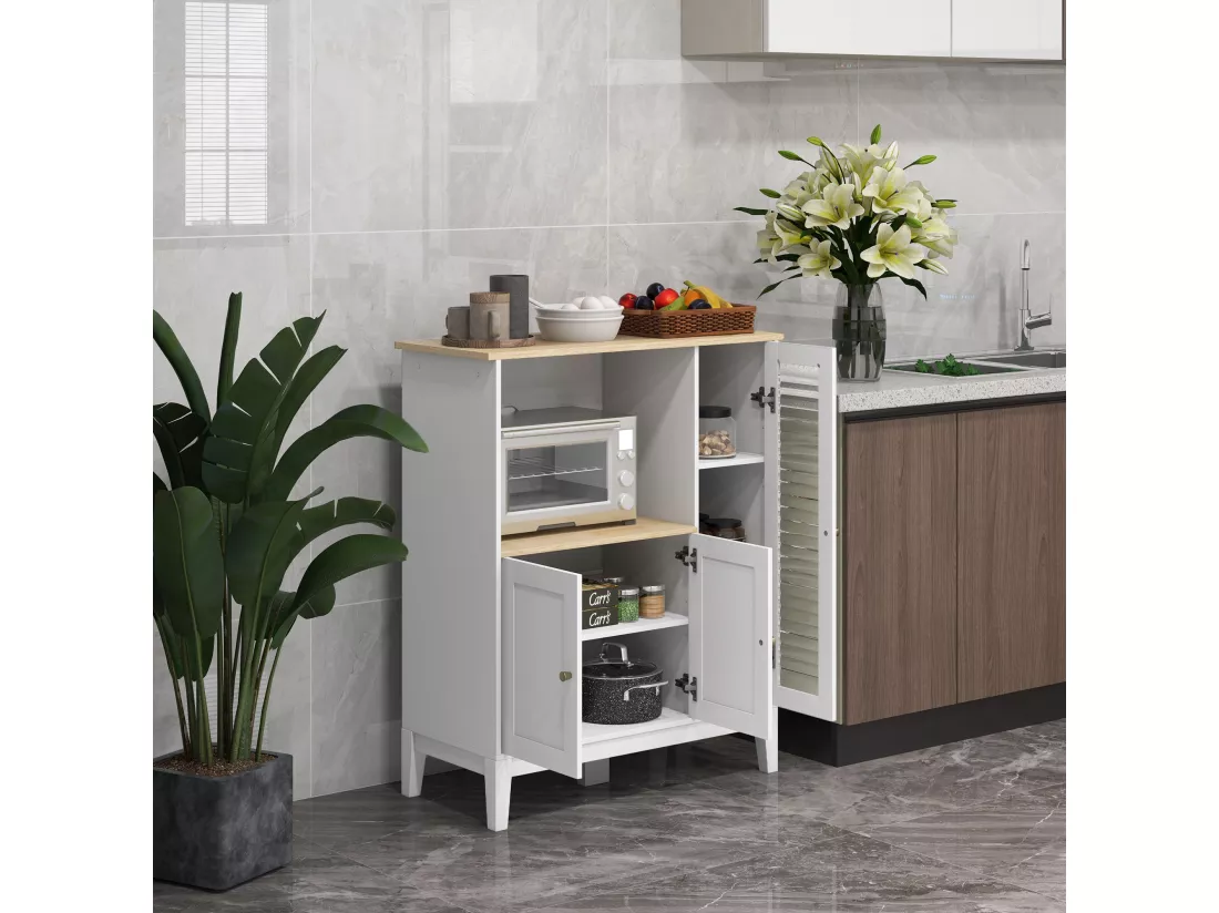 Buffet style classique chic - 3 portes 3 étagères niche petit électroménager - blanc aspect chêne clair
