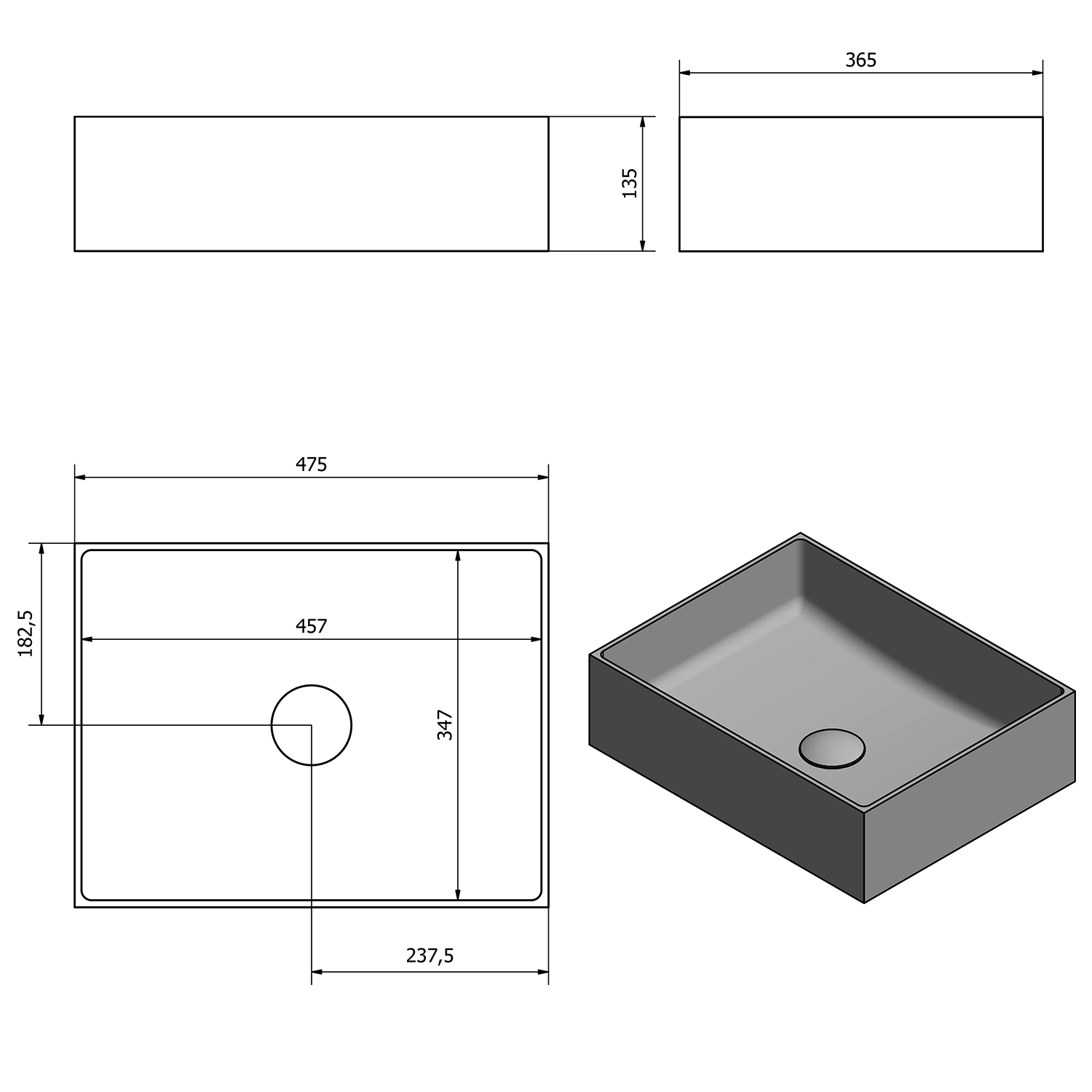 Sapho Formigo betonnen wastafel 47.5x13x36.5cm donkerbruin