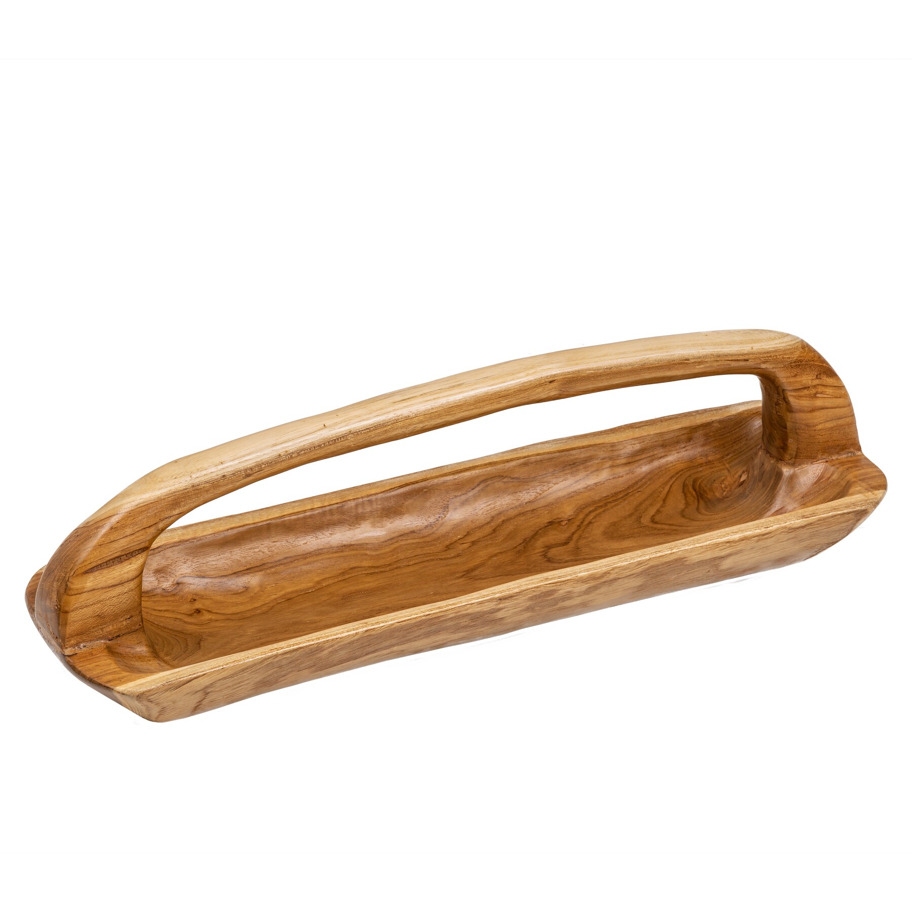 riess-ambiente Holzschale BALI - Massivholz 60cm Teakholz mit Griff natürliche Maserung handmade