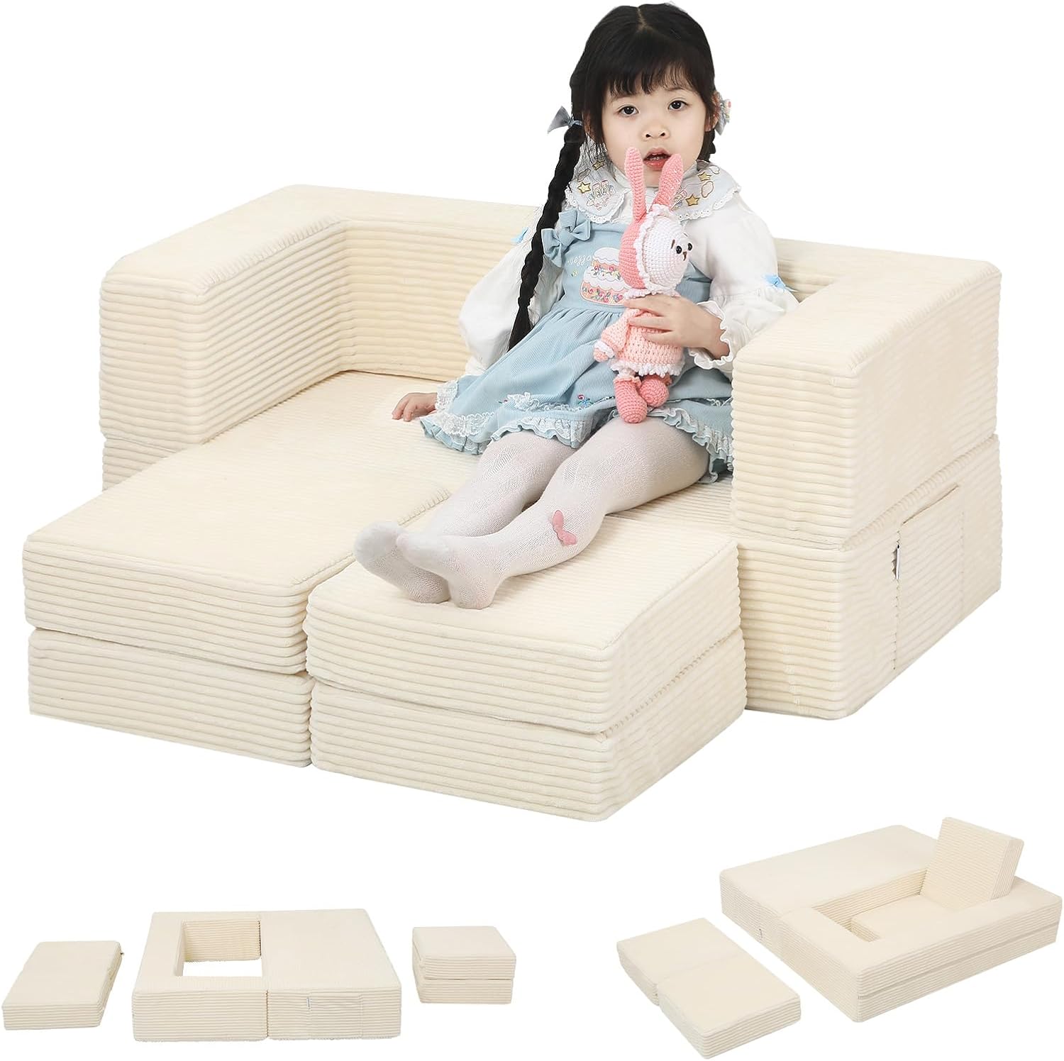 MeMoreCool Cord Kindersofa Spielsofa, Schaumstoff Bausteine, Couch Ausklappbar Im Dunkeln leuchtende, Schlafzimmermöbel, Modulare Mini Sofa für Spielzimmer, Softbausteine für Kuschelecke Kinderzimmer