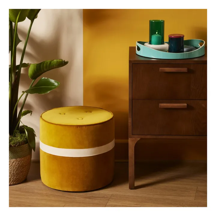 Maison Sarah Lavoine Pouf Léo en velours | Blanc/Bourdon Ocre