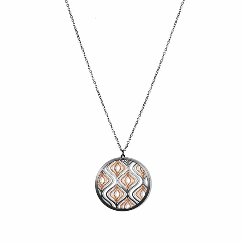Collier Argent Noir Lotus Scintillantes